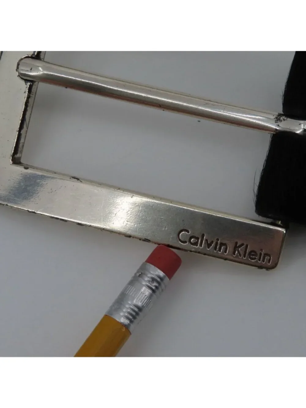 Calvin Klein Women Small Solid Black Genuine Leather Cow Hair Belt Silver Buckle